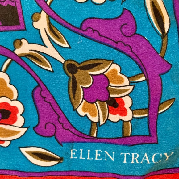 Vintage Ellen Tracy 35” sq jewel tone silk scarf - Picture 6 of 8